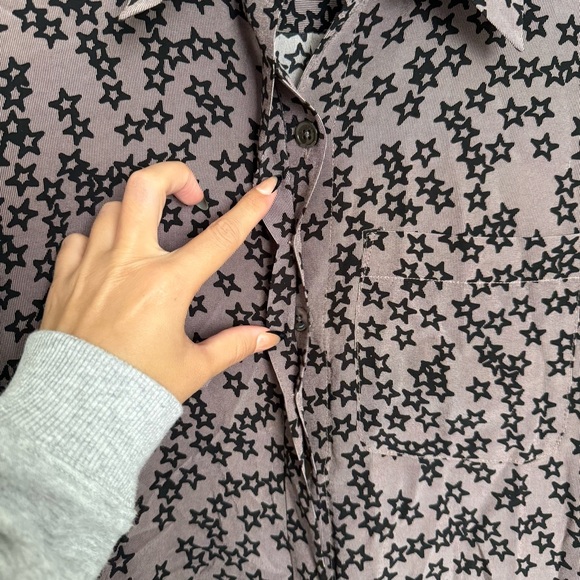 Equipment Taupe Silk Star Print Mini Shirt Dress Size S Long Sleeve Button Up - Picture 6 of 10